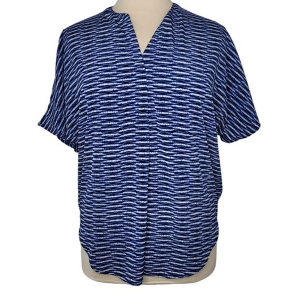 Chico's Blue &‎ White Short Sleeve Blouse